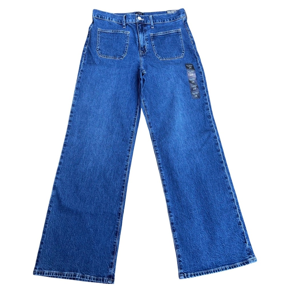 J.Crew Jeans Womens 28 Blue Full Length Wide-Leg High Rise All Day Stretch NEW